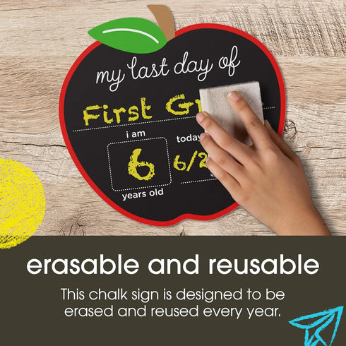 Pearhead First and Last Day of School Chalkboard, Reusable Apple-Shaped Double-Sided Fill-In Board with Yellow Chalk, Perfect Photo Prop for Schoo...