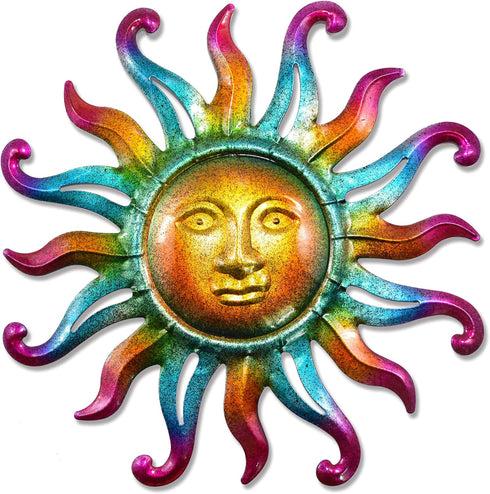 Metal Sun Wall Decor Outdoor Sunface Yard Art Porch Door Patio Garden Home Indoor Sculpture Decorations, 12 inch -A...