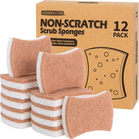 Natural Dish Sponge 12 Pack, Non-Scratch Scrub Sponge, Eco-Friendly Multipurpose Kitchen Cellulose Sponge, Biodegradable Odor-less Dual-Sided Spon...