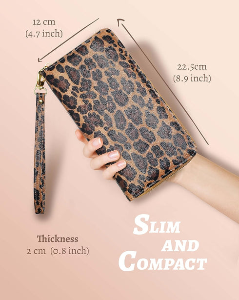 Leopard Wallet-Wallet for Women with Credit Card Holder Money Pockets Wristlet Band Wallet Case Coin Money Clip Woman Purse with RFID Blocking Lar...