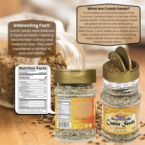 Rani Cumin Seeds Whole (Jeera) Spice 3oz (85g) PET Jar ~ All Natural | Gluten Friendly | NON-GMO | Kosher | Vegan | Indian Origin...