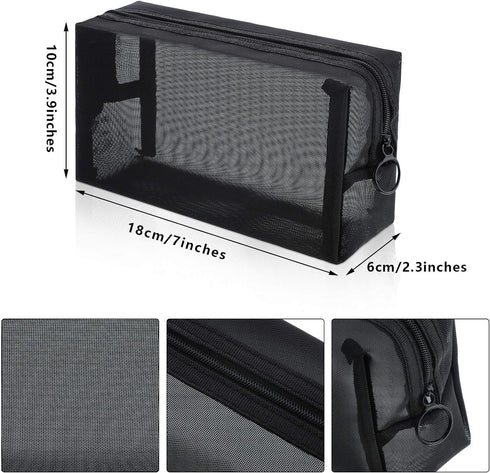 Sadnyy 5 Pieces Mesh Makeup Bag Portable Toiletry Bag Travel Mesh Cosmetic Bag Black Breathable Mesh for Accessories Organizer (7.1 x 4 x 2.4 Inch...