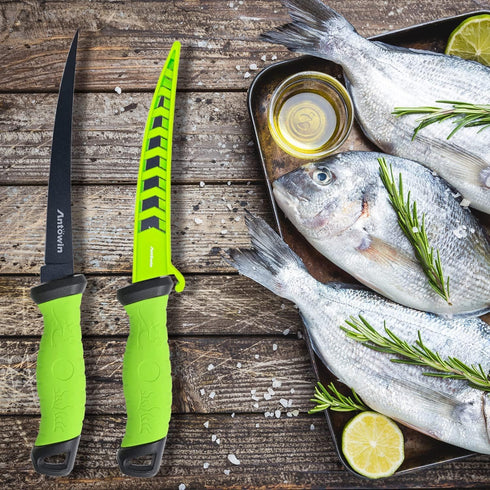 ANTOWIN 6 Inch Fishing Fillet Knife, Knives for Filleting Fish and Boning Meat, Sharp Stainless-Steel Non-Stick Coating Blade,with Stage Knife Sha...