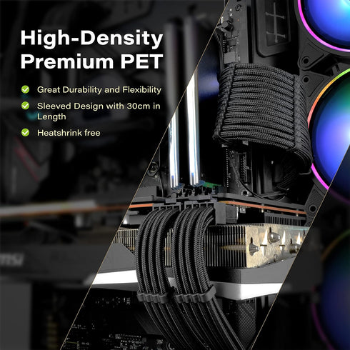 EZDIY-FAB PSU Cable Extension Sleeved Custom Mod GPU PC Power Supply Soft Nylon Braided with Comb Kit 24PIN/8PIN to 6+2Pin/ 8PIN to 4+4PIN-30CM 30...