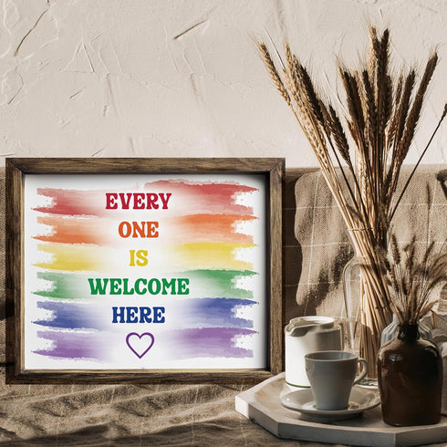 Posterizer 1 pcs-Everyone is welcome here-Rainbow color quote-Gay & LGBTQ Art-Watercolor Art-Gift for Teachers-School and classroom art- UNFRAMED ...