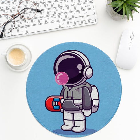 Mouse Pad?Cute Astronaut Holding Skateboard Cartoon Style Funny Round Mousepad?Small Non-Slip Rubber Gaming Pads?Office Dorm Computer Laptop Mouse...