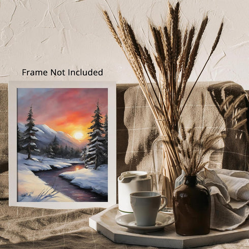 Posterizer 1 pcs-beautiful scenary of snowy winter in oil painting style-4-Landscape & Nature Art-GIft for Men Women Teens-Dining Room Decor- unfr...