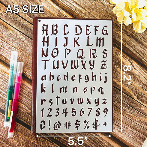 Letter Stencils, 14PCS 8.2x5.5” Plastic Reusable Alphabet Stencils in Different Fonts, Lettering Stencils for A5 Bullet Journals, Stencils for Pai...