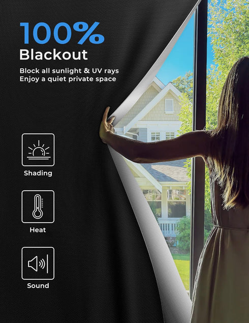 50"x57" Portable Blackout Curtains, Blinds for Windows with Hook & Loop Tapes, 100% Blackout Window Shades, Curtains Easy to Cut Fit for Bedroom, ...