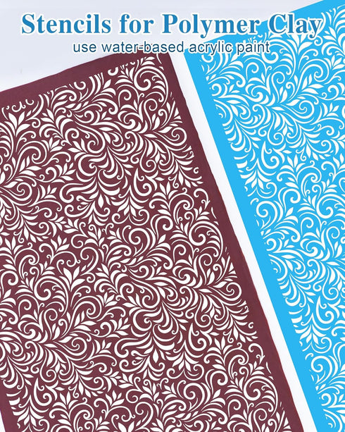 Puocaon Reusable Clay Silk Screen - 10 Pattern Silk Screen Stencils for Polymer Clay Jewelry Making, Boho Paisley Silk Screen Stencils for Polymer...