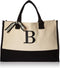 Mud Pie Classic Black and White Initial Canvas Tote Bags (B), 100% Cotton, 17" x 19" x 2"...