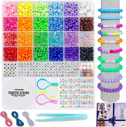 YMSDZHL 1000PCS Bracelet Making Kit, Friendship Jewelry Necklace Bracelet kit 24 Colors 9mm Pony Beads for Bracelet Making Beads, Letter Bead for ...