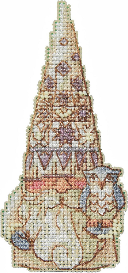 Mill Hill Owl Gnome Counted Cross Stitch Ornament Kit 2023 Jim Shore Woodland Gnomes JS202313, 2.25 x 5 inches, Multi...