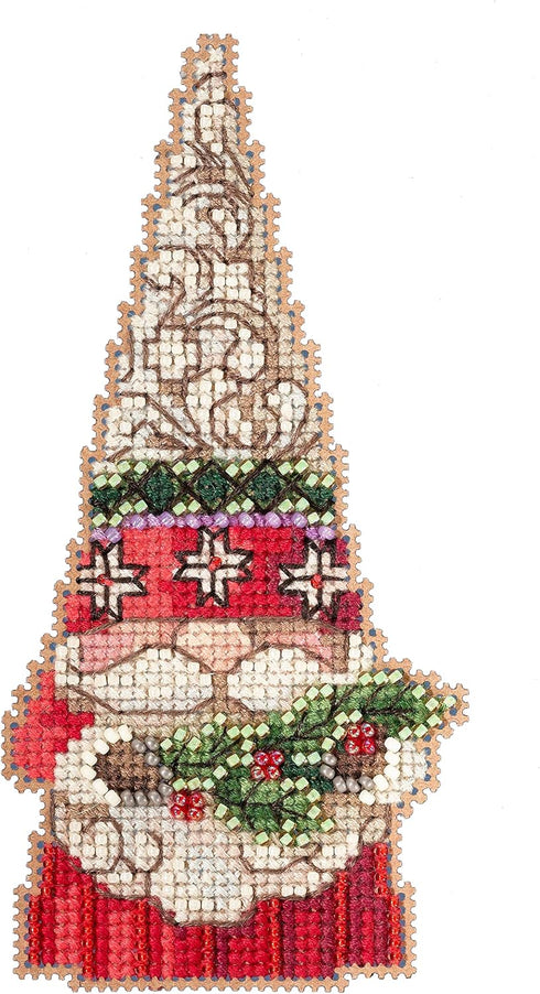 Gnome Holding Holly Counted Cross Stitch Ornament Kit Mill Hill 2022 Jim Shore Santa Gnomes JS202214, multi...