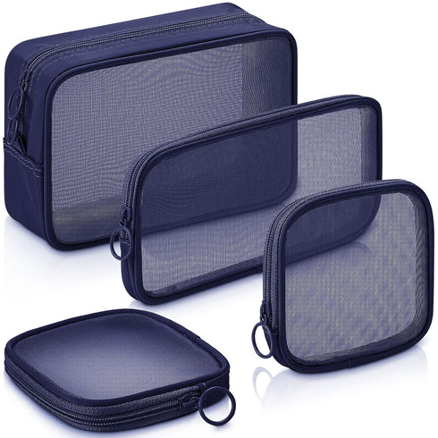 Weewooday 4 Pcs Mesh Makeup Bag Mesh Cosmetic Bag Travel Toiletry Bag Pouch with Zipper Mini Portable Makeup Cosmetic Travel Toiletry Purse Bag fo...