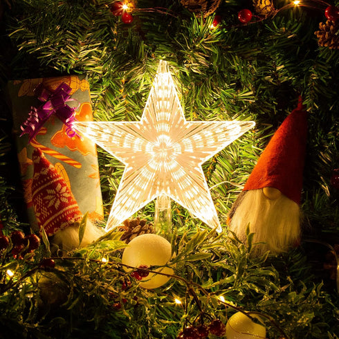 Christmas Tree Topper Star Warm White Light Christmas Tree Decor for Christmas Holiday Home Fit for General Size Xmas Tree, 8.7 Inch...