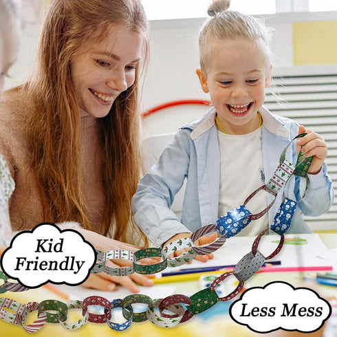 300 Christmas-Themed Paper Chain Strips for Crafting. No Glue or Tape Needed. Kid Friendly & Family Fun. 10 Winter Patterns. Yields Over 50 Feet o...