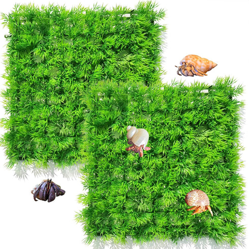 2 PCS Hermit Crab Climbing Toys Faux Grass Mat 10 x 10 Inch Fake Turf Hermit Crab Climbing Wall Fish Tank Artificial Plant Decorations Hermit Crab...