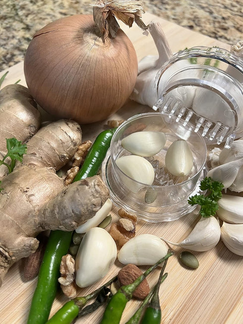 Garlic & Ginger Grinder Twisting Mincer for Nuts, Spices, and Herbs | Manual Hand Kitchen Tool Easy to Clean and Dishwasher Safe | CLEAR Color!...