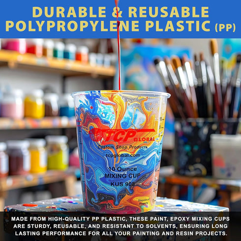 Custom Shop Paint Mixing Cups, 10-Ounce (12 Pack) - Plastic Measuring Cups for Liquids, Automotive Painting, Epoxy Resin, Acrylic Arts, Crafts, Di...