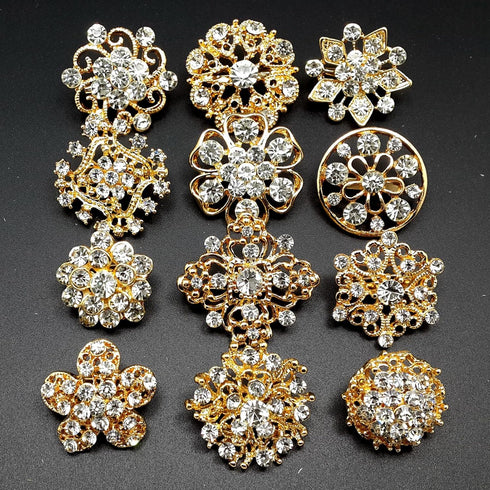 Lot 24pc Clear Rhinestone Crystal Flower Brooches Pins...