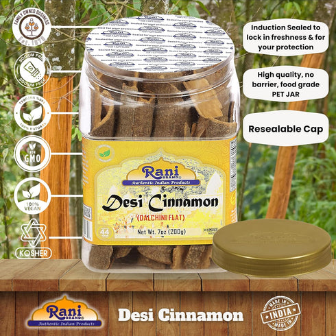 Rani Desi (Dalchini) Flat Cinnamon 7oz (200g) PET Jar ~ All Natural | Vegan | Gluten Friendly | NON-GMO | Kosher | Indian Origin...