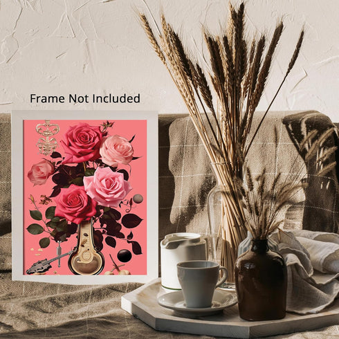 Posterizer 1 pcs-vintage instruments and flowers-pink girly collage-Abstract & Modern Art-Floral & Botanical Art-Gift for Art Lovers- UNFRAMED Wal...