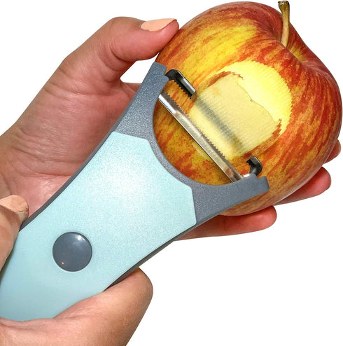 2-in-1 Rotating Peeler with Straight and Serrated Stainless Steel Blades (Light Blue)...