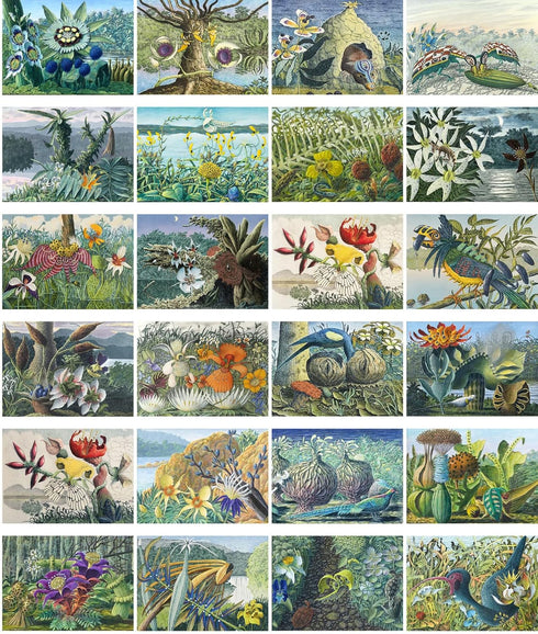 Large Stickers (24 pcs 2.5"x3.5" Each) Cool Strange Landscapes of Animals and Plants Vintage Postcards Retro Greeting Card Book Illustration Repri...