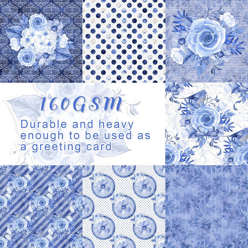 28 Sheets Scrapbook Paper, 6"X6" Inch Floral Scrapbook Paper 160gsm Cardmaking Craft Paper Pack Decorative Paper for Card Making (Blue Flowers)...
