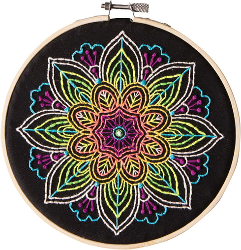 Leisure Arts Embroidery Kit 6" Neon Mandala - embroidery kit for beginners - embroidery kit for adults - cross stitch kits - cross stitch kits for...