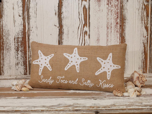 The Country House Collection Sandy Toes and Salty Kisses Starfish 6 x 12 Burlap Decorative Throw Pillow...