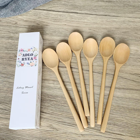 Wooden Spoons for Eating, ADLORYEA 9 inch Small Wooden Soup Spoon Mixing Stirring Tasting, 6-Piece Wood Spoons for Soup and Korean Food, Eco frien...
