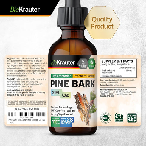 Pine Bark Extracts Tincture - Rich in Antioxidants Liquid Supplement - 400 mg Organic French Maritime Pine Bark Extract Drops - Vegan, Alcohol & S...