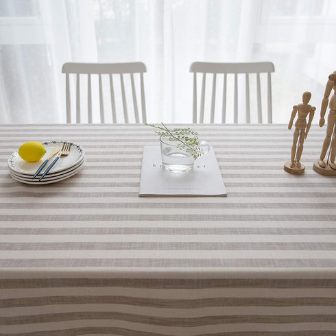 Aquazolax Linen Halloween Table Cloth, Square Striped Tablecloth for Small Parties Cake/Coffee/Dining Tables, 54 by 54 inch, Taupe Lines Design...