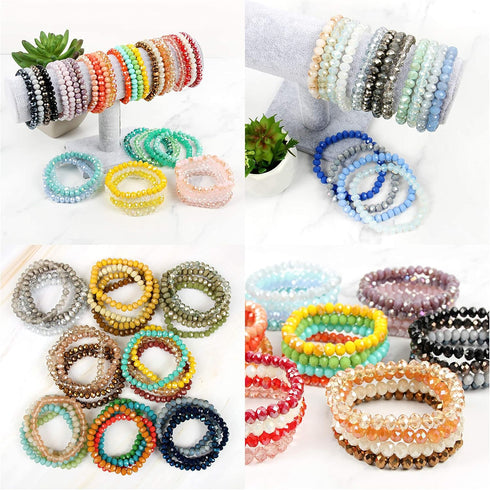 Caiyao Bohemian Multilayer Beaded Stacking Bracelet, Versatile Stretch Strand Statement Wrap Slip-on Cuff Bangle Shiny Crystal Bead Metallic, USA ...