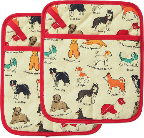 Pot Holders Set of 2 Heat Resistant 480? Kitchen 100% Cotton Comfortable Lining Printing Dog Flower Women Men Home Cooking Baking Microwave BBQ Gi...
