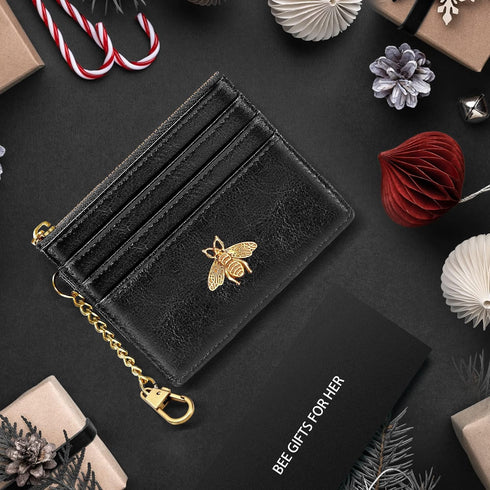 SEAVILIA Card Holder Keychain Wallet for Women/Men with ID Window Rfid Coin Purse Bee Gifts Slim Minimalist Small Wallet...
