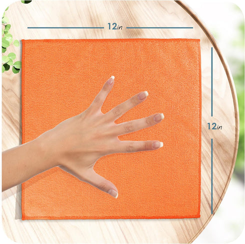 Hearth & Harbor Microfiber Cleaning Cloth, Microfiber Towels for Cars 12 Pack Washcloths, Orange Cleaning Rags, Reusable Microfiber Towel, Microfi...