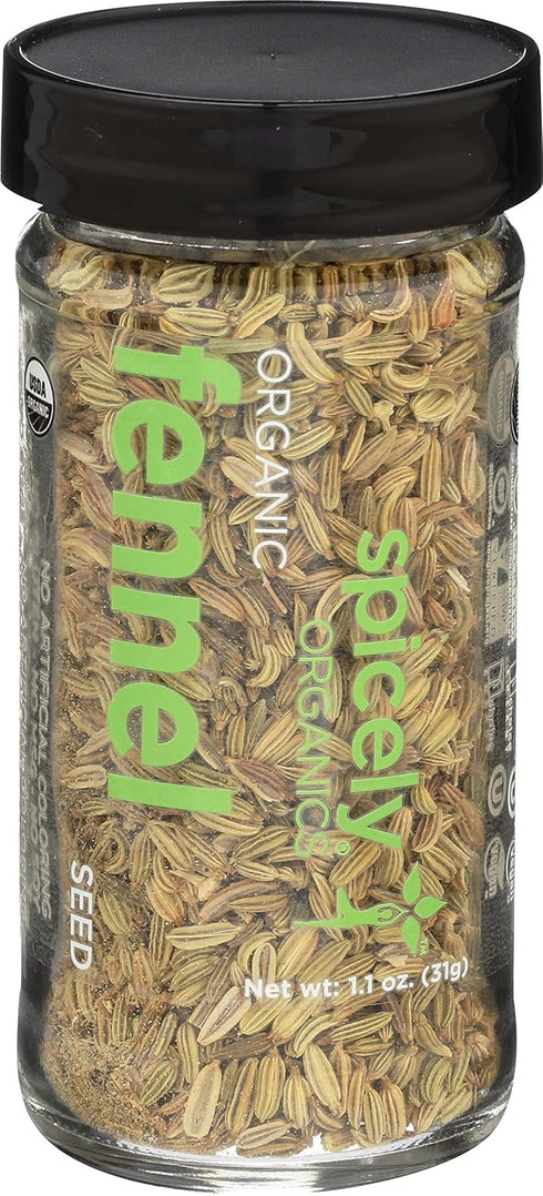 Spicely Organic Fennel Seeds Whole 1.10 Ounce Jar Certified Gluten Free...
