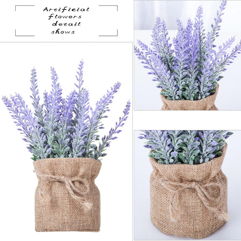2 Pack Small Burlap Potted Lavender Flowers - Lavender Artificial Plants and Flocked Charming Purple for Warm and Loving Table Decor Christmas Dec...