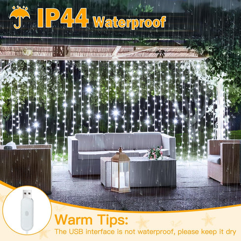 Ollny Curtain Lights 6.6x6.6ft, 200 LED White String Lights with Remote 8 Modes Dimmable Timer, USB Power Fairy Light for Bedroom Backdrop Indoor ...