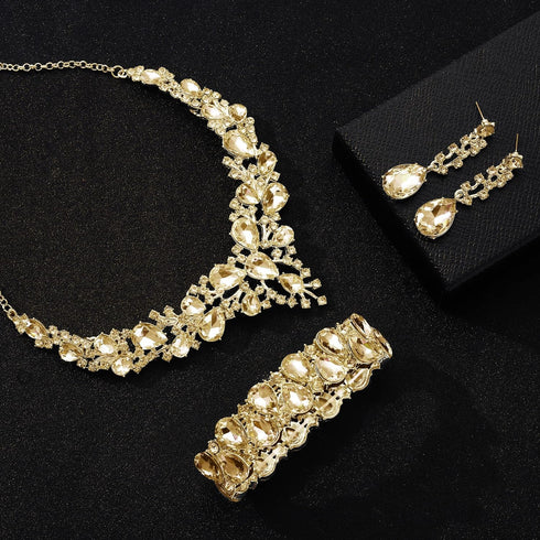 Rhinestone Bridal Jewelry Sets for Women Crystal Necklace Earrings Bracelet Set Silver-Tone Wedding Bridal Bridesmaid Gifts fit with Wedding Dress...