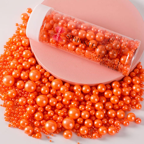 Kasvan Orange Pearl Sugar Sprinkles - Edible Candy Pearls 130g/4.58 Oz, Mix Size, Baking Cake Decorations, Ice Cream Toppings and Cookie Decoratin...
