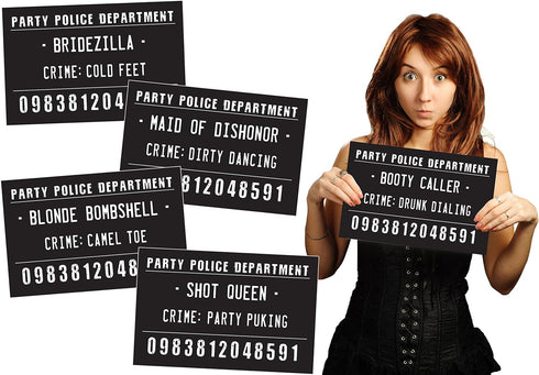 20 Funny Mugshot Signs (Black & White) - Selfie Photo Booth Prop Party Supplies for Bachelorette Party Games, Bridal Shower, Girls Night Out, Birt...