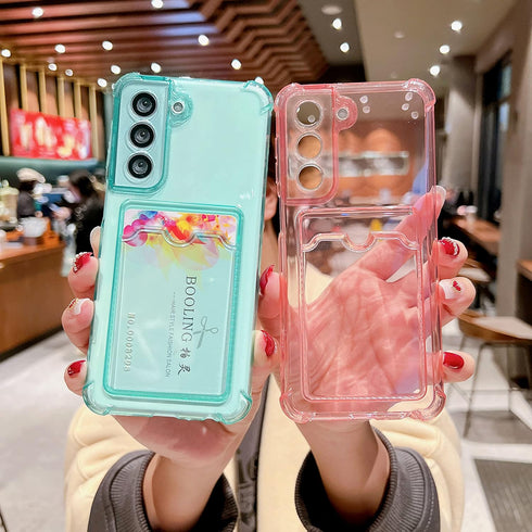 Tuokiou Clear Wallet Phone Case for Samsung Galaxy S21 5G Upgrade Card Slot Case Slim Fit Protective Soft TPU Shockproof Case with Cute Card Holde...