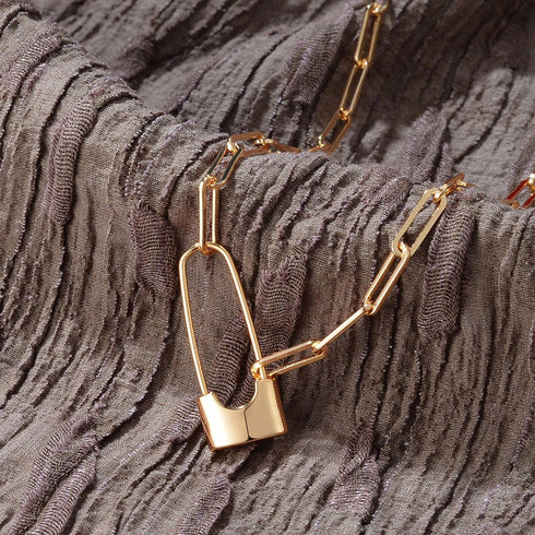 MEVECCO Paperclip Lock Safety Pin Pendant Choker Necklace for Women 18K Gold Filled Dainty Padlock Charm Oval Rectangle Thick Link Punk Choker Min...