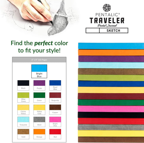 Pentalic 6"x 8" Pocket Sketchbook Traveler Journal, 160 Pages, Bright Blue...