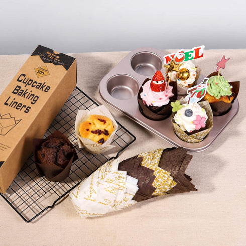 Nordic Paper 200pcs Tulip Cupcake Liners for baking cups with four fancy designs EU Parchment paper Standard Size Tulip Muffin liners, Cupcake Wra...