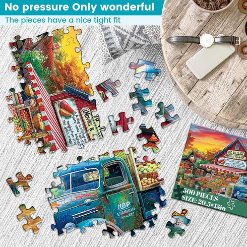 500 Pieces Jigsaw Puzzles for Adults–Country Store Puzzle for Adults Children Elderly–Recycled Paper Puzzle 500 Pieces–Glossy, Sturdy Pieces Chall...